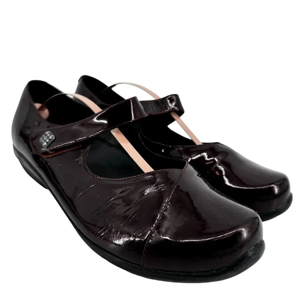 Dansko Opal Patent Mary Jane Flat Shoe Round Toe Leather Black Cherry EU41 US 10